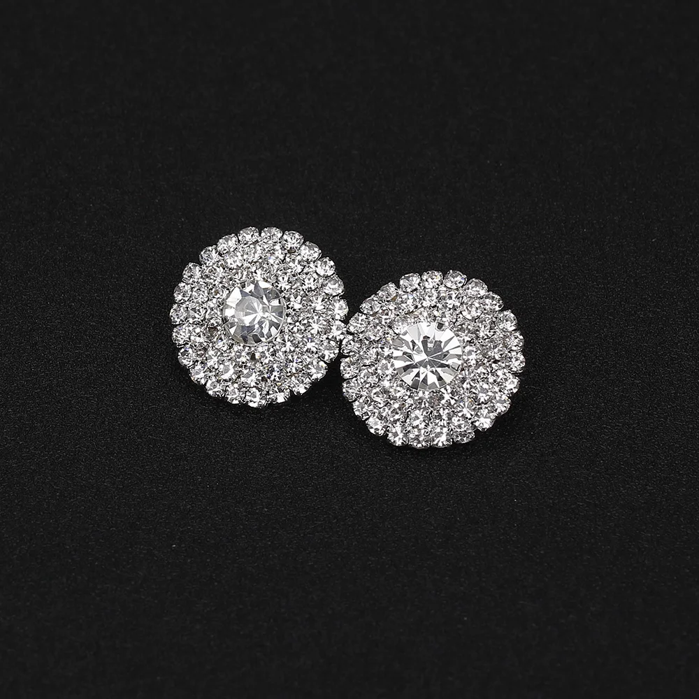 TREAZY Classic Design Rhinestone Round Stud Earrings For Women Fashion Jewelry Silver Color Crystal Statement Wedding Earrings