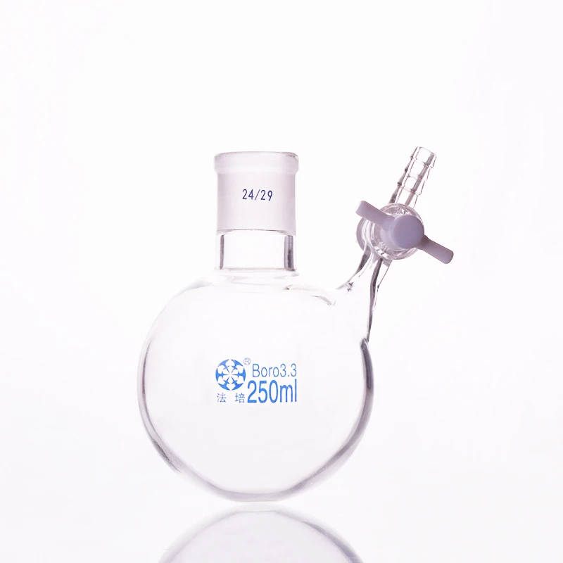 

Single standard ground mouth reaction ball bottle,Capacity 250ml,Joint 24/29,PTFE switch valve,Reaction flask