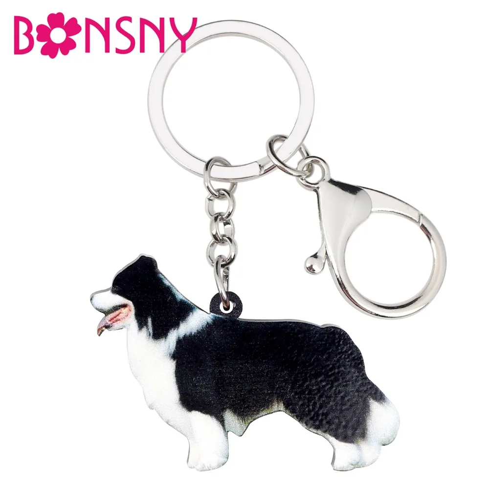 WEVENI Acrylic Anime Border Collie Dog Key Chain Keychain Ring Animal Jewelry For Women Girls Female Car Bag Wallet Charms Gift