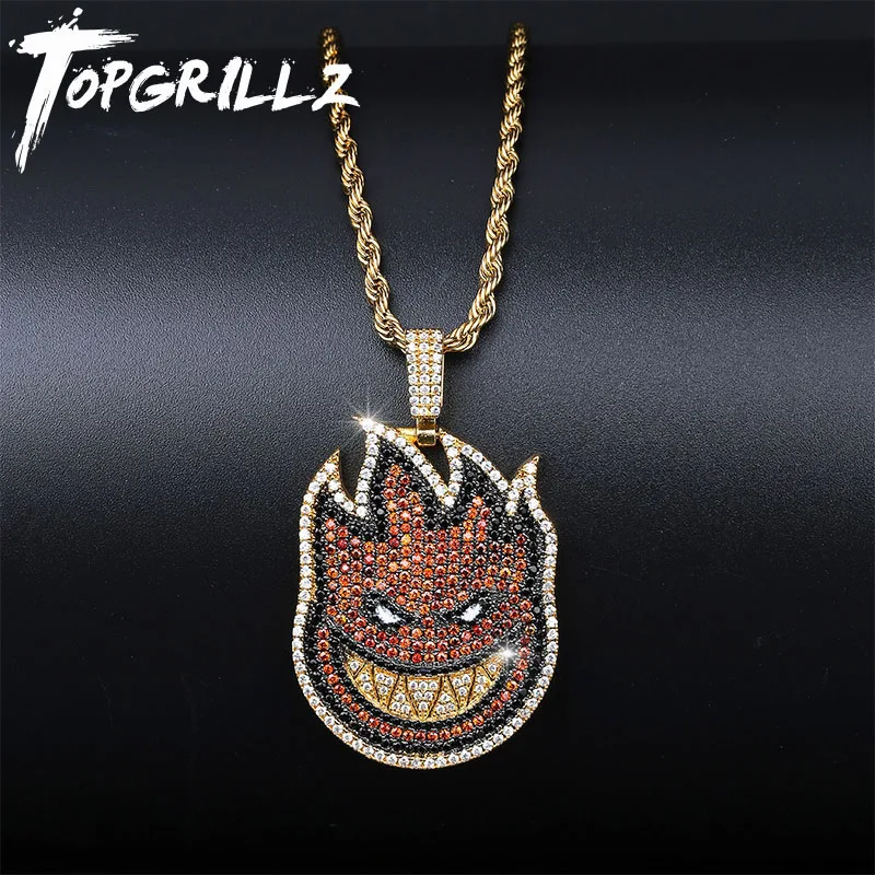 TOPGRILLZ Spitfire Pendant Necklace Iced Out Chain Gold Color With Tennis Chain With Cubic Zircon Men\'s Hip hop Rock Jewelry