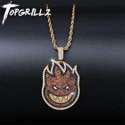 TOPGRILLZ Spitfire Pendant Necklace Iced Out Chain Gold Color With Tennis Chain With Cubic Zircon Men's Hip hop Rock Jewelry