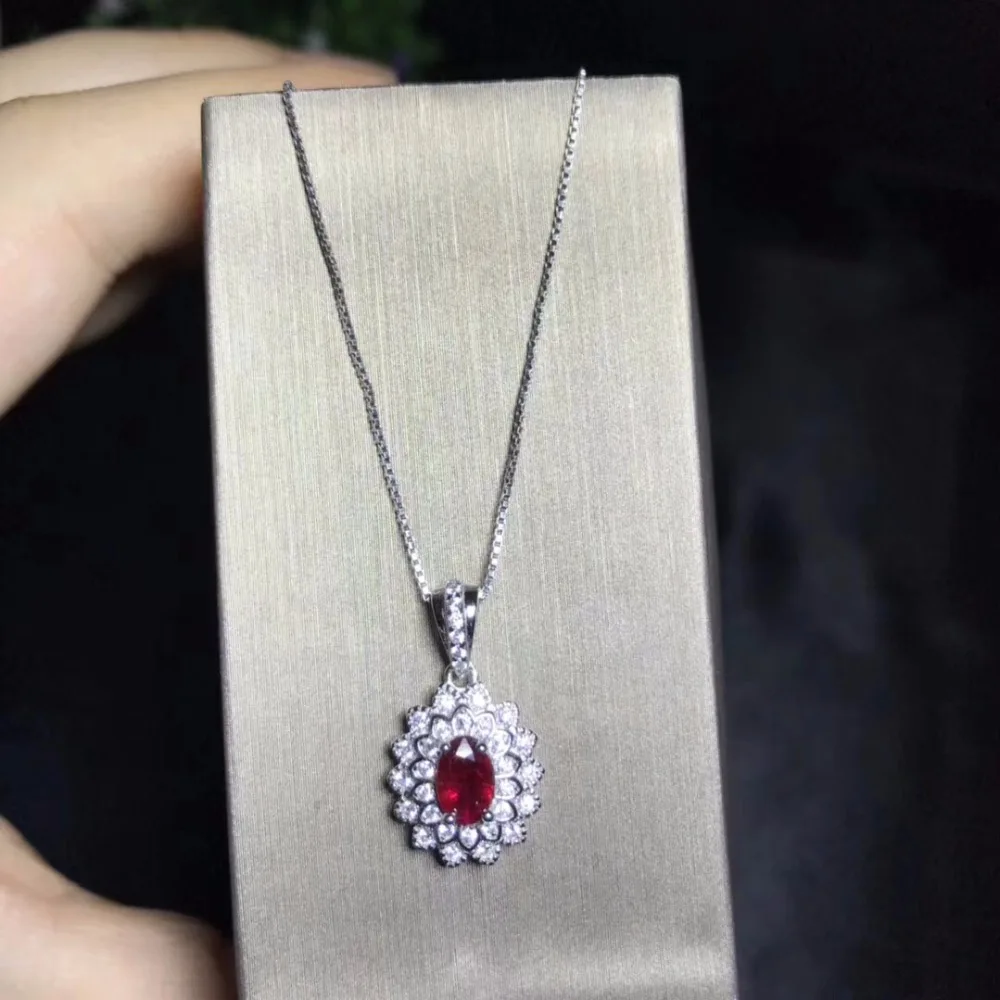 

Cross style natural ruby necklace, multi color, 925 silver high-end color treasure.