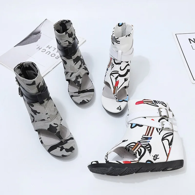 Women Denim Sandals Summer Casual Wedge Shoes Ladies Beach Flip Flops Height Increasing Sandalias Mujer Camouflage Wedges