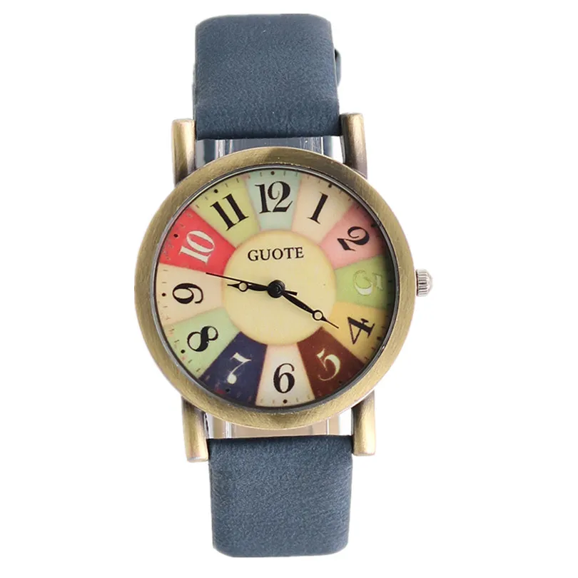 New Famous Brand Vintage Casual Quartz Watch Women Leather Strap Dress Watches Relogio Feminino Rainbow Color Number Clock Hot