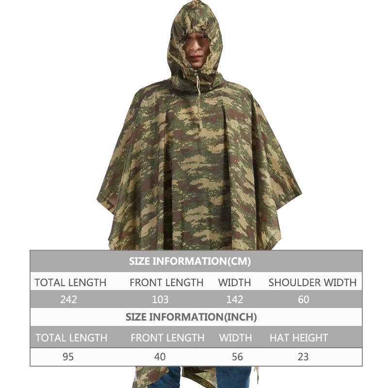 QIAN Impermeable Raincoats Women/Men Jungle Rain Poncho Backpack Camouflage Rain Coat Cycling Climbing Hiking Travel Rain Cover