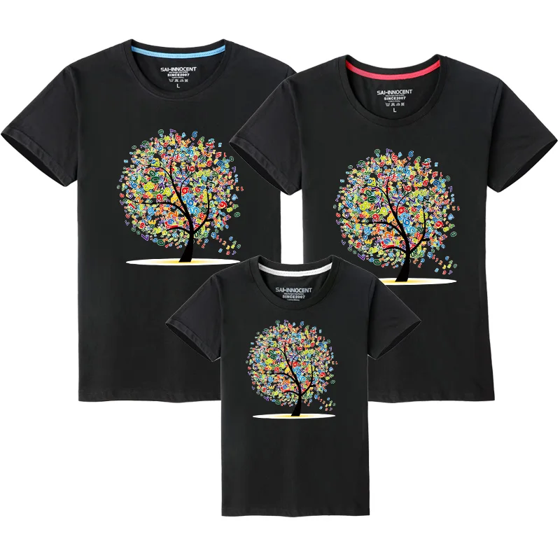 1pcs Number Tree Summer Family Matching T-shirts Father Mother Son Daughter Tops Tees Couple Cotton Clothing