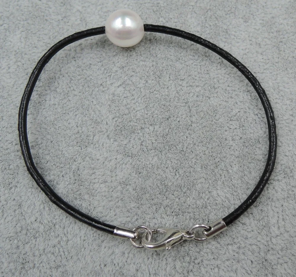 100% NATURE FRESHWATER PEARL Bracelet with leather rope