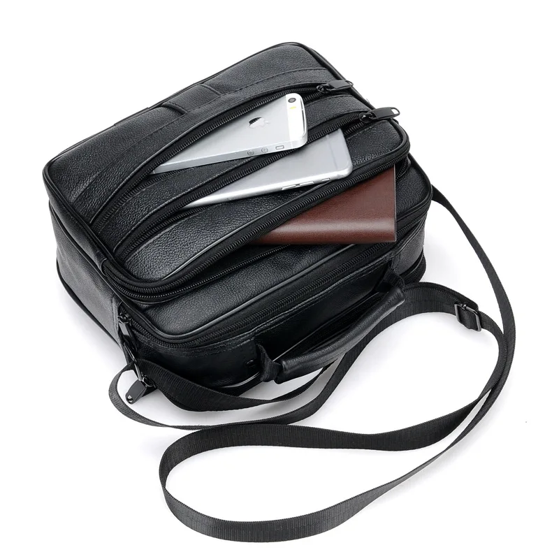 Bolso de cuero con cremallera para hombre, bolsa de negocios negra, bandolera, maletines, bolso cruzado