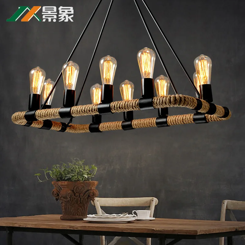 European style chandelier lamp fixture retro industrial village restaurant clothing store mall creative personality rope lightin