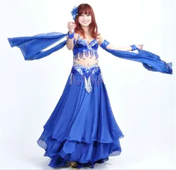 High Quality Blue Sexy Belly Dance Costume Set for Women Sequin Belly Dancing Belt Bra Costumes on Sale