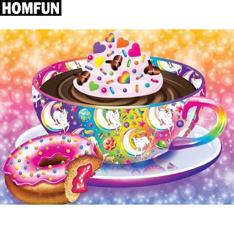 

HOMFUN Full Square/Round Drill 5D DIY Diamond Painting "Donut Coffee" Embroidery Cross Stitch 5D Home Decor Gift A01528