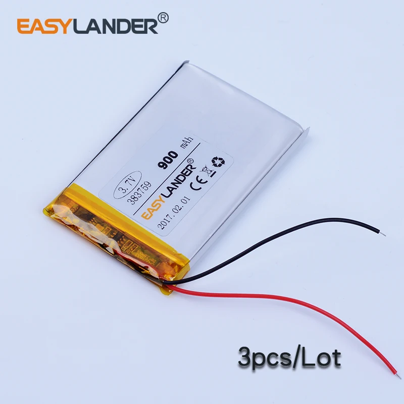 3pcs/Lot 383759 3.7V 900mAh Rechargeable Lithium Li-ion Polymer Battery 403759