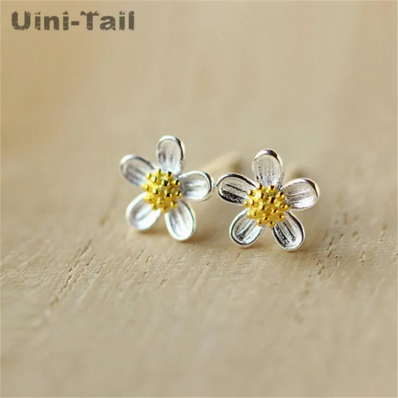 Uini-Tail Hot 925 Tibetan silver five-petal petal earrings Korean version of the flower New Year simple fresh literary gift