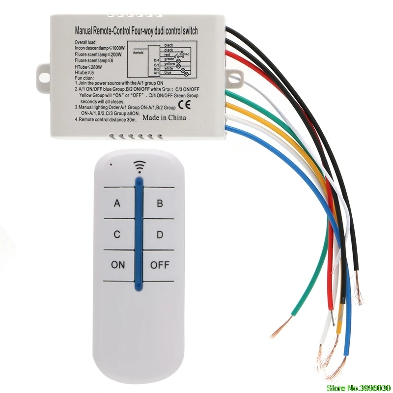 

4 Channel Wireless ON/OFF Lamp Remote Control Switch Receiver Transmitter New