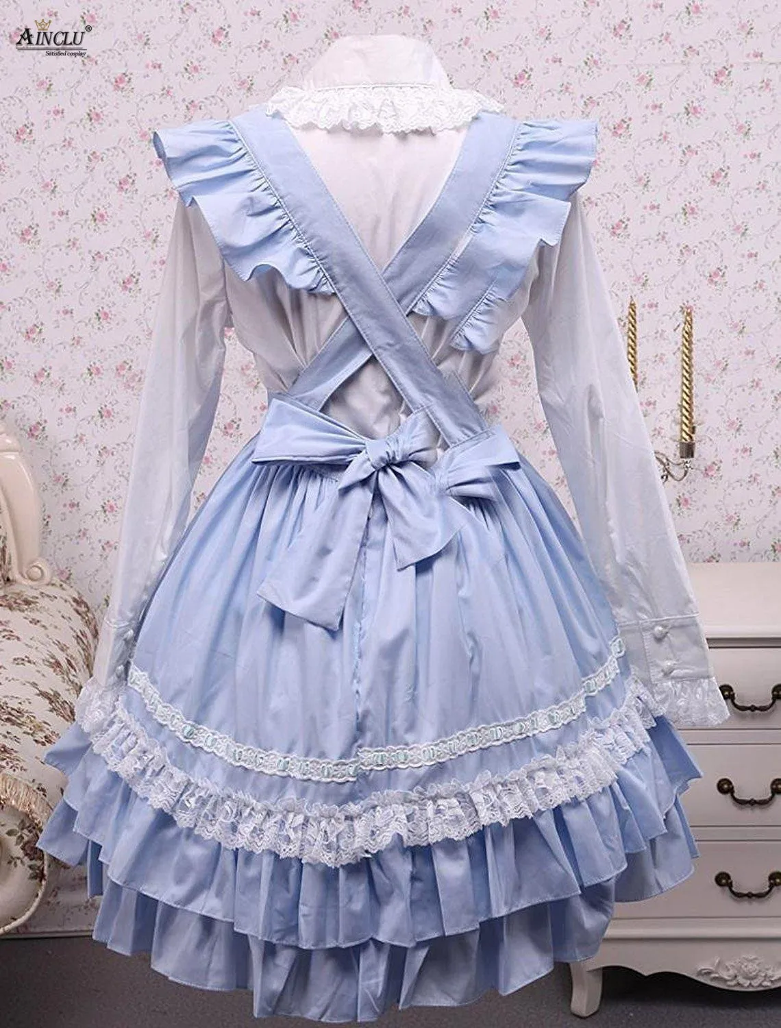 Trung-Dài Đầm Ainclu Nữ Cotton Trắng Lolita Áo Và Xanh Ngọt Ngào Lolita Váy Cho Mùa Xuân/Mùa Hè/Mùa mùa Thu Và Mùa Đông