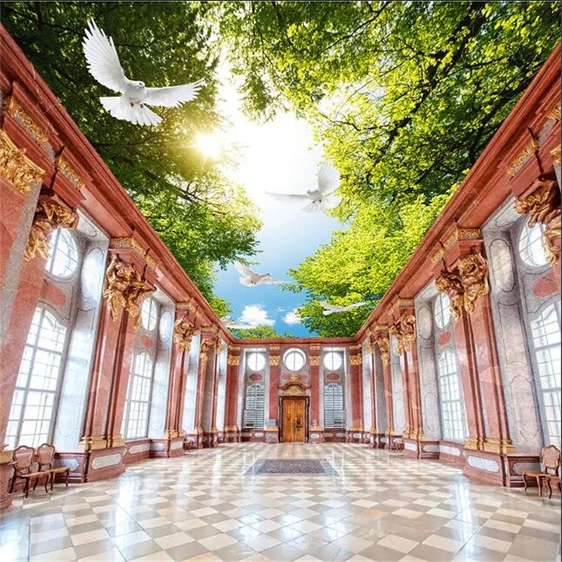 Beibehang carta da parati Personalizzata 3d Foto murale cielo Blu e nuvole bianche soffitto carta da parati creativa casa di paesaggio verde 3d