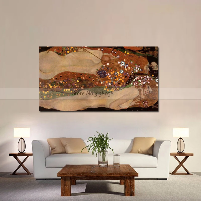 Top Art Handmade oil painting reproduction Water Snakes II by Gustav Klimt Hand-Painted Oil Painting For Home Library Decor