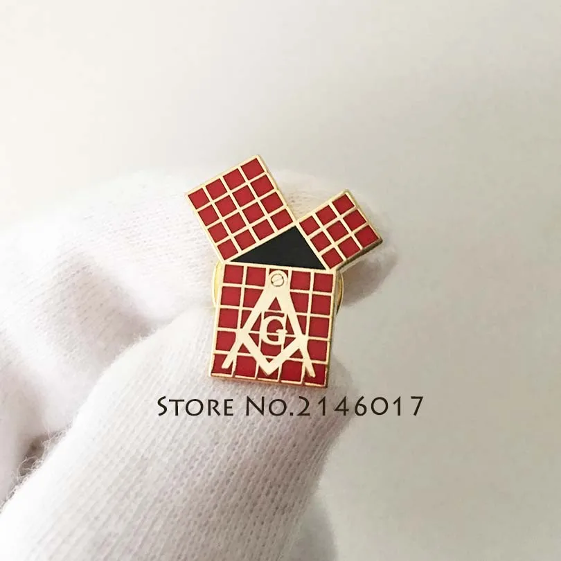 10pcs Pythagorean Theorem with Grid Enamel LAPEL PIN Red Masonic Metal Euclid's 47th Problem TIE TACK Free Mason EXC Freemasonry