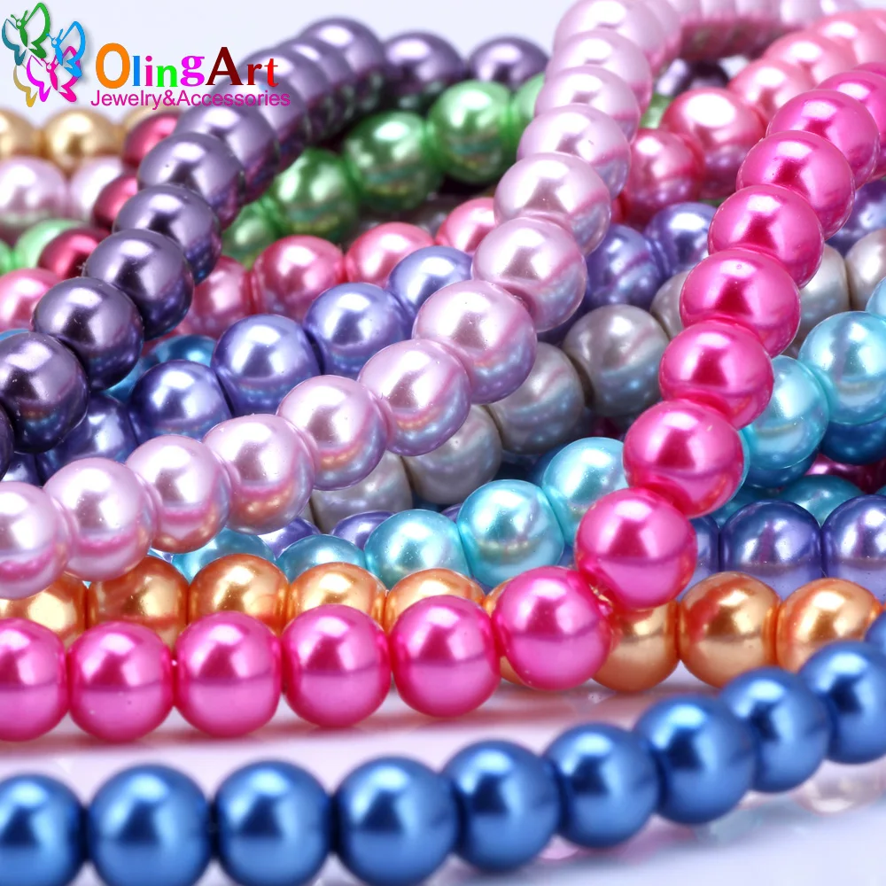 

OlingArt 8MM 30pcs/lot Glass Beads Round Imitation Pearl Bracelet DIY Earrings Charms Necklace for Jewelry Making