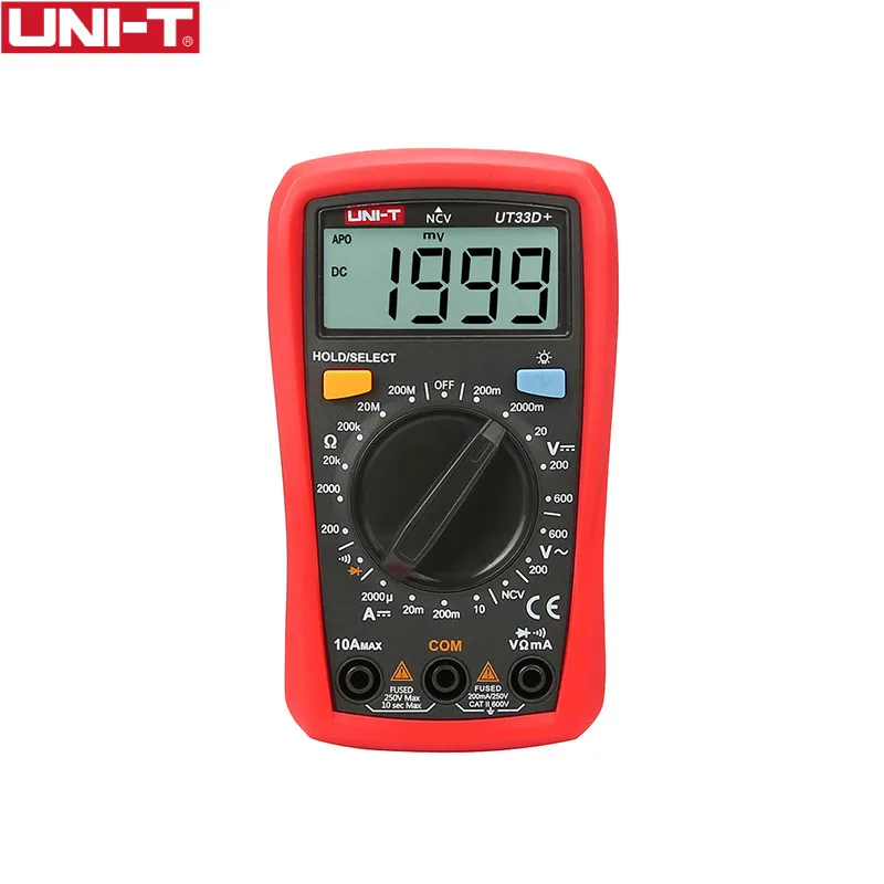 Imagem -02 - Uni-t Mini Multímetro Digital Tamanho da Palma 600v Ncv Alcance Manual ac dc Voltímetro Amperímetro Testador de Resistência Ut33d Plus