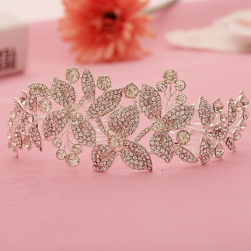 Flowers Bride Hair Accessories handmade Wedding hair jewelry Party crystal Bridal Starry Rhinestone Hair Comb Rhinestone Tiara