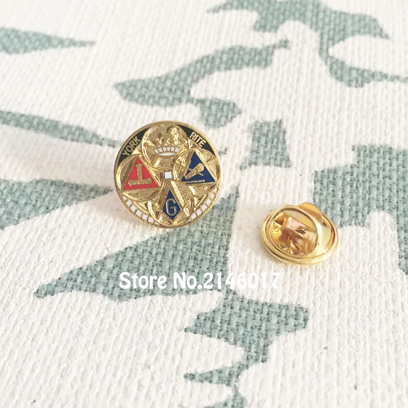 50pcs Wholesale Custom Pins Masonic York Rite Tool Hard Enamel Lapel Pin Badge Free Masons Round Shape Freemasonry Brooch 16mm