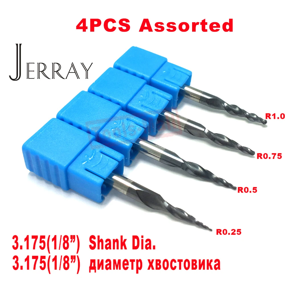 

Хвостовик JERRAY D3.175 4 6 8 мм HRC55 2F вольфрамовые твердосплавные конические сферические концевые фрезы конусные фрезы с ЧПУ фрезеровочные инструменты