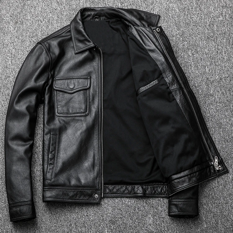 TOP 2019 New Men Genuine Leather Jacket men Spring/autumn Fashion Cowhiede Motorcycle Bomber Jackets jaqueta de couro