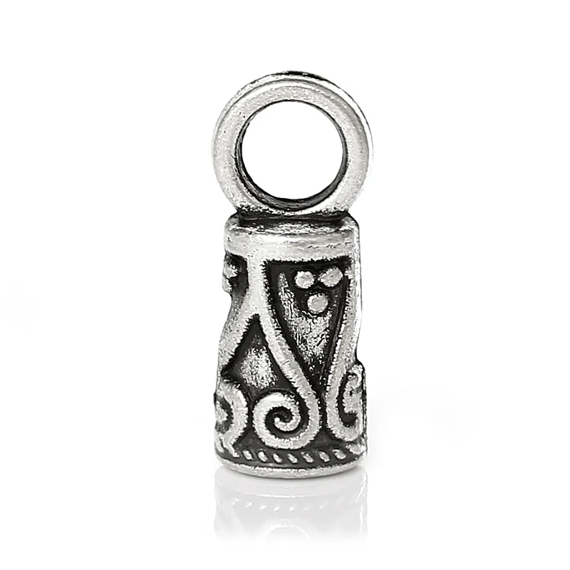 8Seasons Necklace Cord End Tip Beads Caps W/Loop Antique Silver-color Flower Pattern Carved DIY Jewelry Findings 14mmx5mm,200PCs
