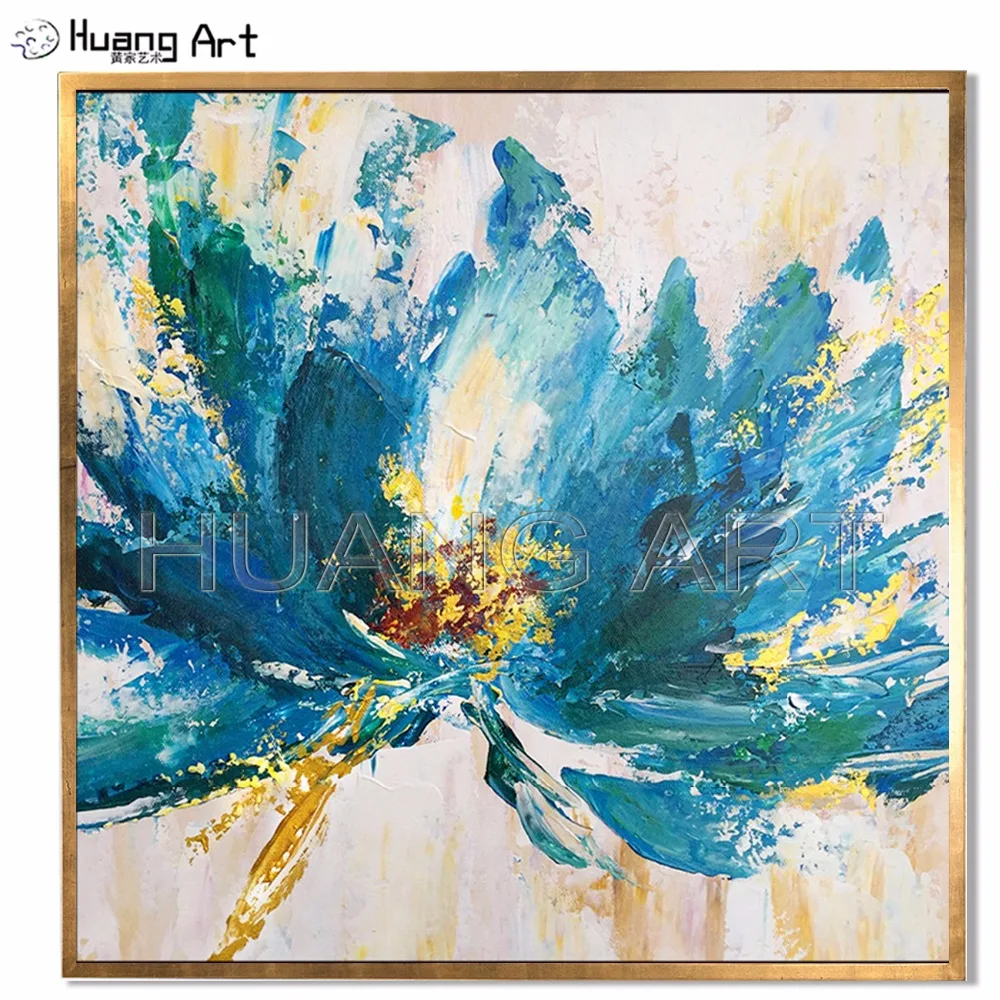 

Original Art Hand-painted Blue Flower Decoration Oil Painting on Canvas for Decor Modern Abstract Knife Big Flower Wall Painting