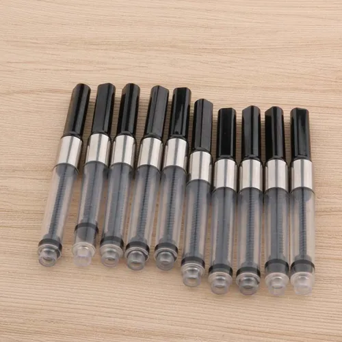 Imagen 2 del producto 10 Uds. De cartuchos de recarga de tinta para pluma estilográfica grande de metal negro y plateado de 3,4mm, papelería, suministros escolares de oficina
