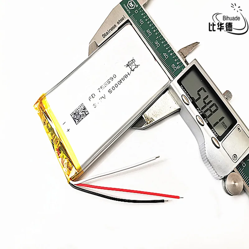 Bateria de energia lítio/íon de lítio 3 litros, boa qualidade, 3.7v, 5000mah, 755590 para tablet, pc, banco, gps, mp3,mp4