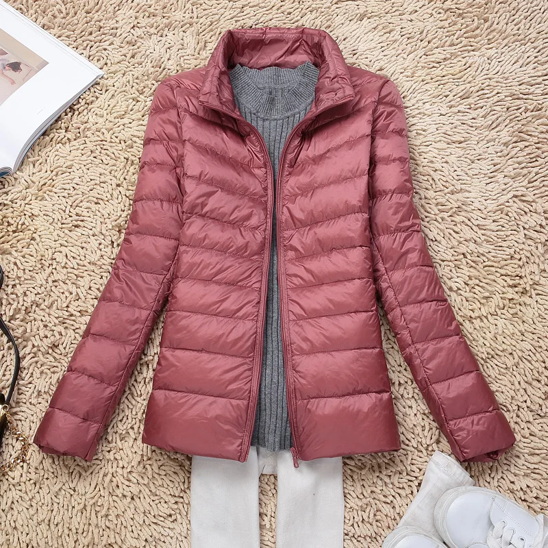

New Autumn Winter Warm Women Ultra Light Down Jacket White Duck Down Lightweight Parkas Ladies Thin Slim Short Coat AB422
