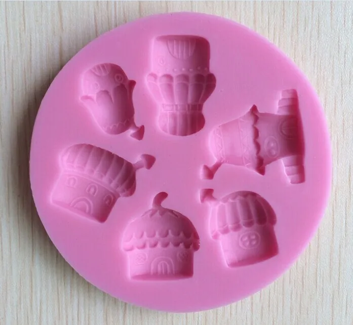 

DIY pink Bake cake mould sugar tools Cake decoration silicon mold cartoon chocolate handmade soap mould mushroom cabin F0504