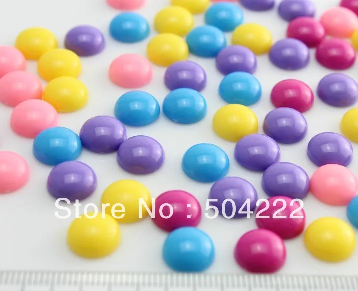 800pcs 10mm small kawaii shiny polished Resin acrylic round gem flatback Cabochon cab mixed colors half round d25