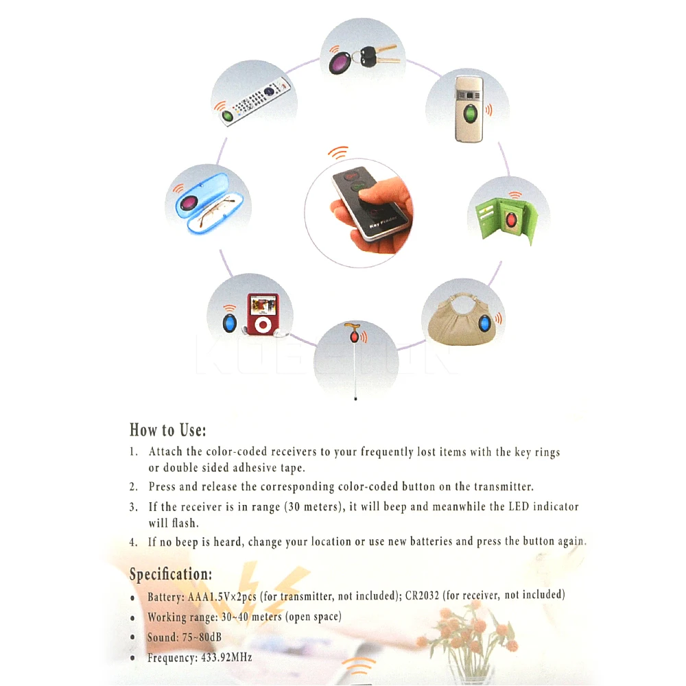 Kebidu 1ถึง4 Wireless Key Finder Key Locator 4ตัวรับสัญญาณ1 Dock Station Alarmระบบรักษาความปลอดภัยบ้านไฟฉายLed