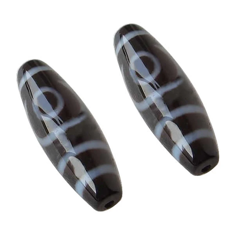 Natural Tibetan Dzi Beads for making diy Jewelry Oval two-eyed & two tone, Grade AAA, 12x38mm, Hole:Approx 2mm