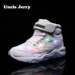 Uncle Jerry-zapatos Led para niño y niña, zapatillas luminosas con carga USB, zapatos de moda brillantes, informales y cómodos para la escuela