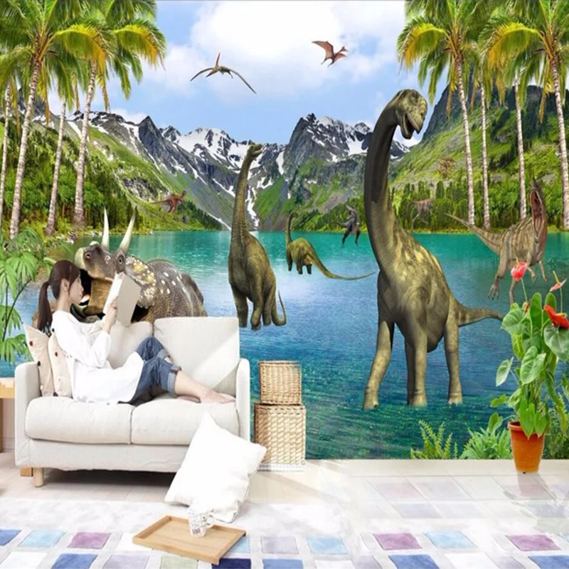 Custom Wall Cloth 3D Dinosaur Forest Mural Wallpaper Children's Kids Bedroom Living Room Backdrop Wall Covering Home Decor Mural