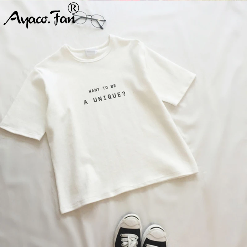 Summer Short Sleeve Soft T-Shirt 2019 New O-Neck Letter Print Loose Women T-Shirts Girls Lady T-Shirt Casual Student Tops Tee