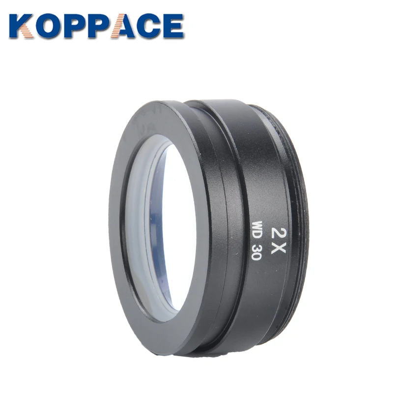 KOPPACE 2X Stereo Microscope Auxiliary Lens 30mm Working Distance Microscope Barlow Lens 48mm Installation Size