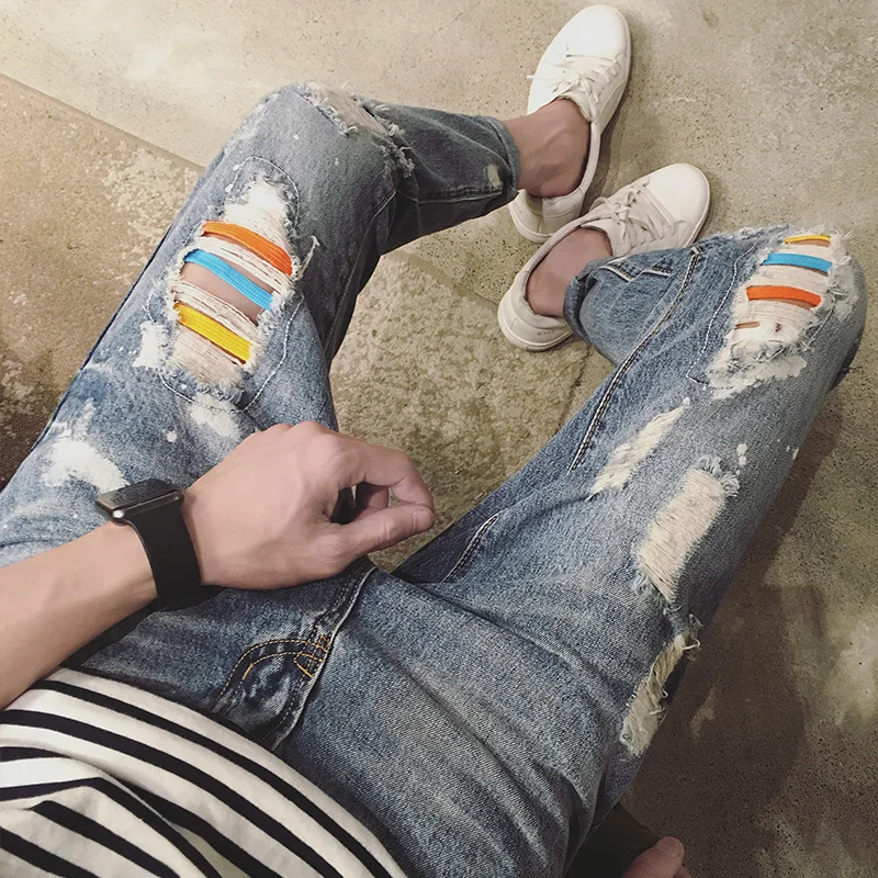 

M-XXL! Spring new fashion teen ripped jeans men's retro pants