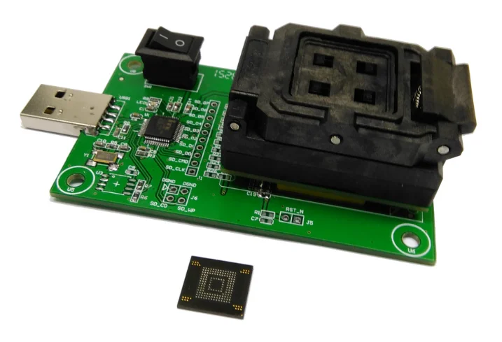 eMMC socket with USB size 11.5x13_0.5mm,eMMC socket nand flash testing, for BGA 169 and BGA 153 testing, Clamshell