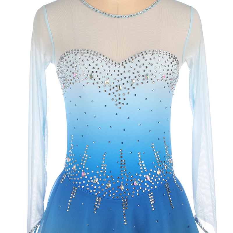 Custom Girls One Piece Sleeveless Shiny Sequins Gymnastics Ballet Leotards Figure Skating Dance Skirt