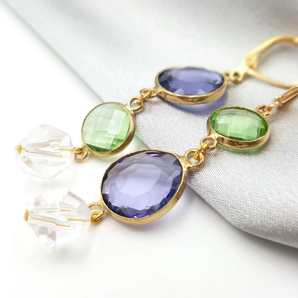 Lii Ji Unique Crystal Quartz 925 Sterling Silver  Gold Color Long Dangle Earrings