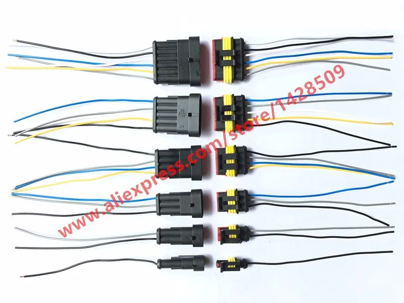 30 Sets Superseal 1.5 Kit AMP Tyco 1/2/3/4/5/6 Pin Waterproof Electrical Wire Connector Waterproof Male Female With Wire Harness