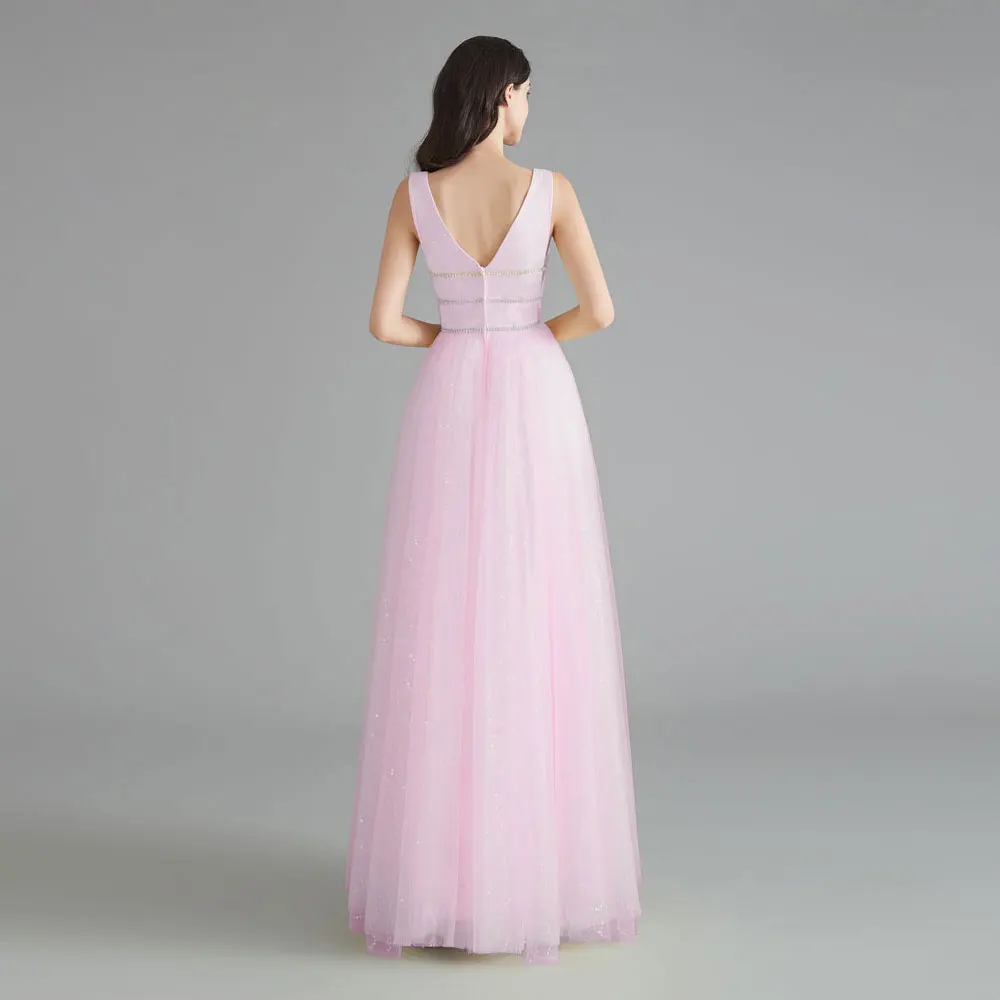 เซ็กซี่VคอชุดราตรียาวTulle 2020 อย่างเป็นทางการGownsเลื่อมA-LineเปิดกลับVestido De Noiva