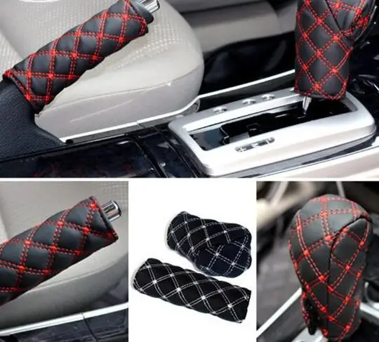 Universal Car PU Leather Red Wine Auto Car Hand Brake Cover Gear Shift Stick Cover Car Styling Accessories Handbrake Grips