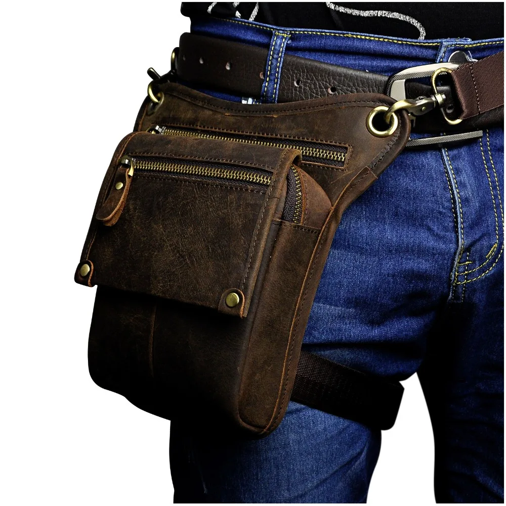 Crazy Horse Leder Männer Design Klassische Messenger Sling Tasche Multi-funktion Mode Reise Taille Gürtel Pack Bein Drop Tasche 211-4