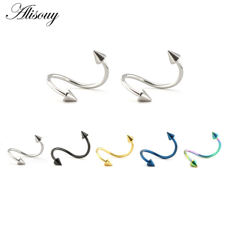 Alisouy 1pc Stainless Steel Ear Lip Nose Piercing Twist Spiral Tragus Helix Cartilage Stud Earring Eyebrow Piercing Body Jewelry